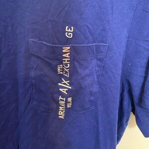 Armani Exchange Blue Short-Sleeve Pocket Tee with Vertical Logo